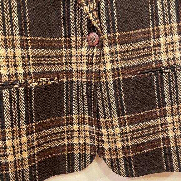 Last Chance! EUC Vintage Wool Blend Plaid Blazer Chocolate Brown 10, M-L fit - Picture 3 of 6